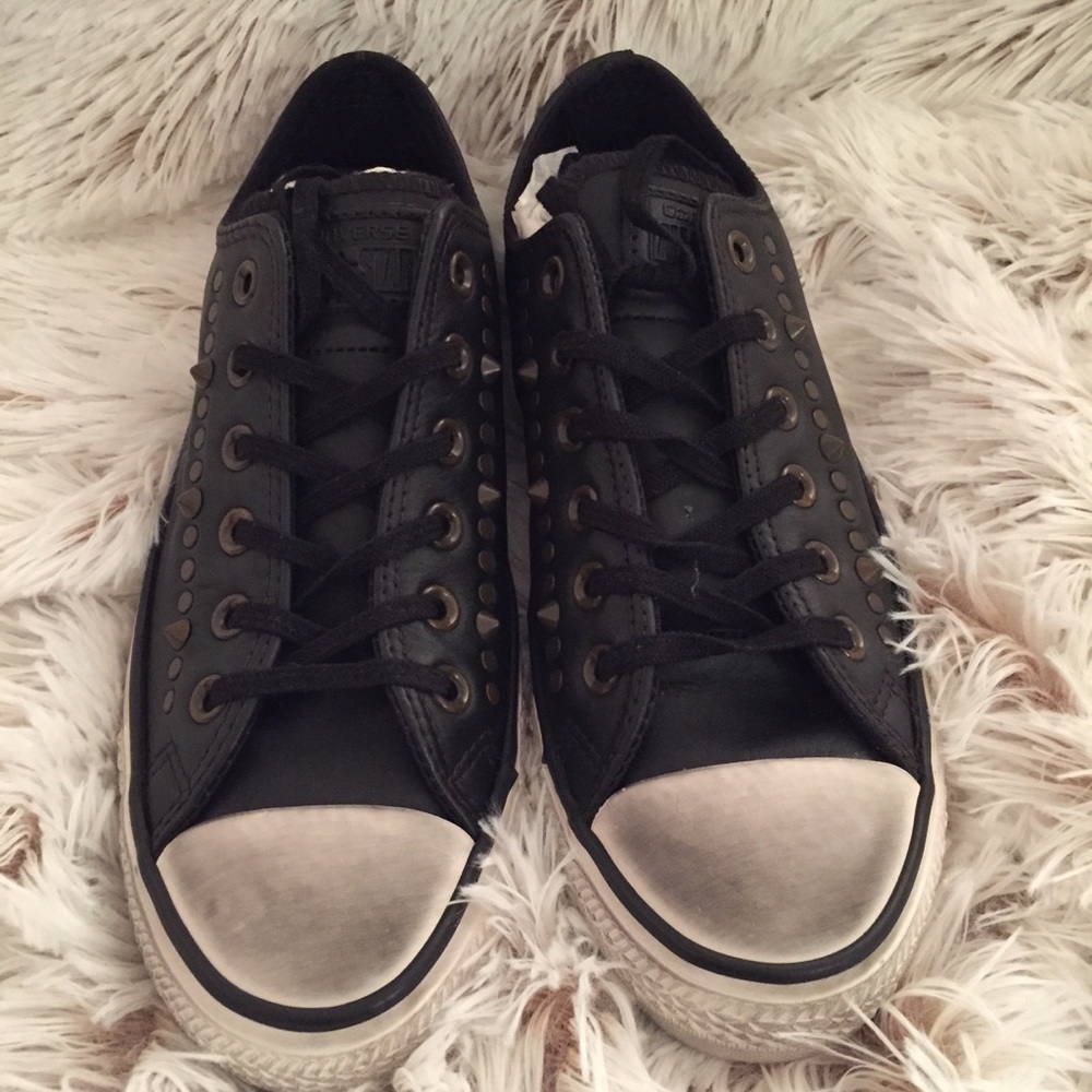 Black leather studded converse